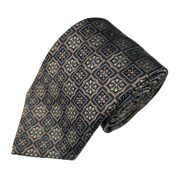 Pronto-Uomo Couture Men's Gold Turquoise 100% Silk Long Handmade Necktie Tie - Picture 1 of 8